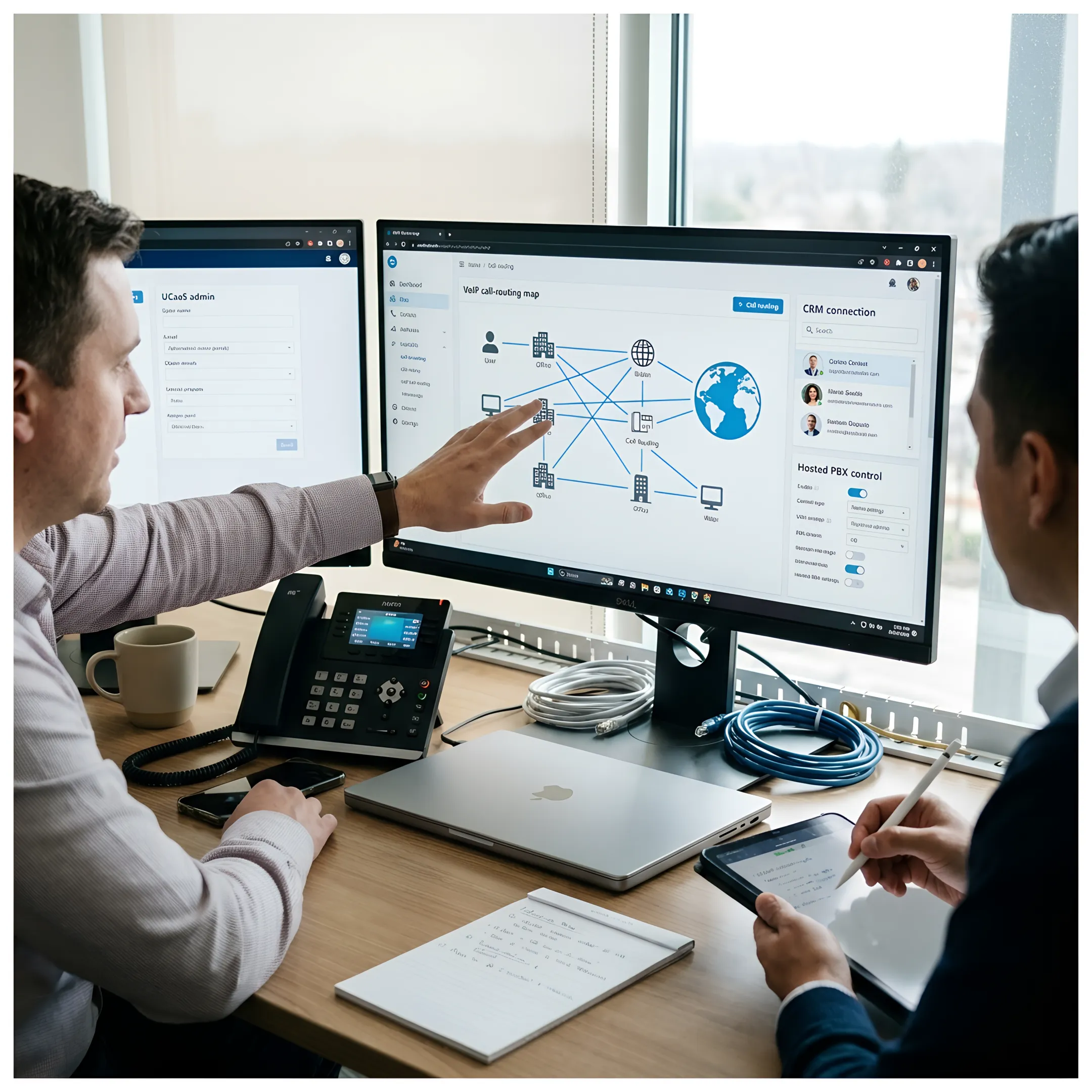 Business team using integrated VoIP call routing tools