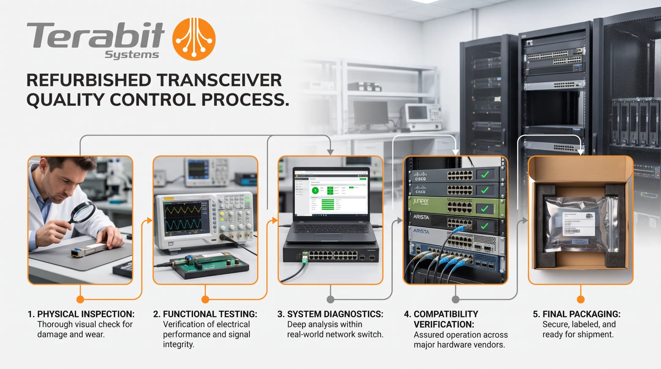 Terabit Systems five-step transceiver quality testing and certification process