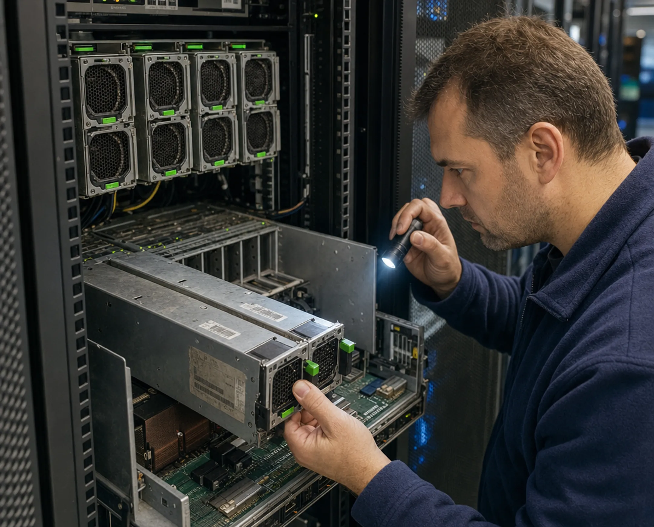 Data center technician sourcing replacement network hardware parts
