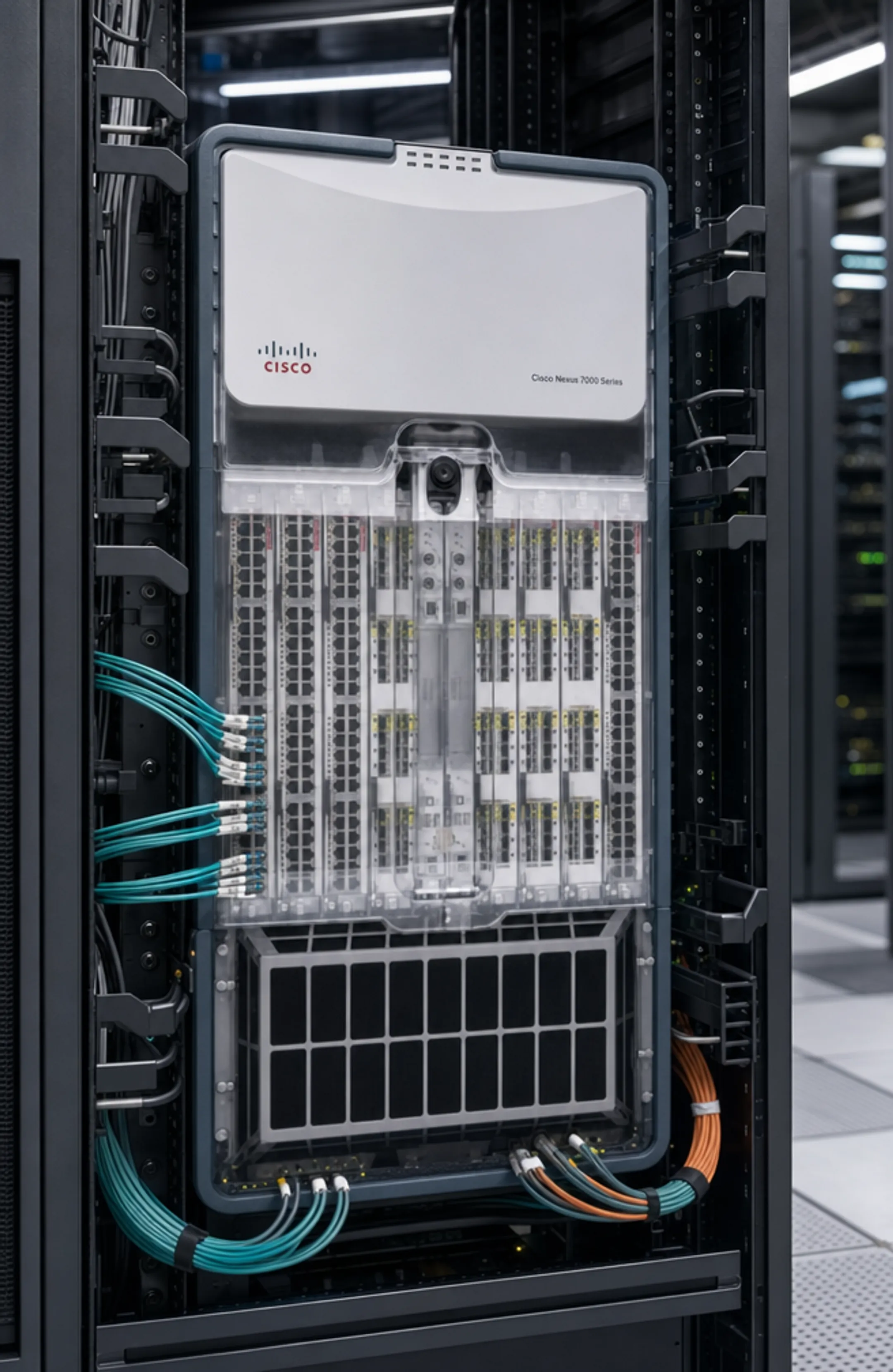 Cisco Nexus 7000 modular chassis in data center rack