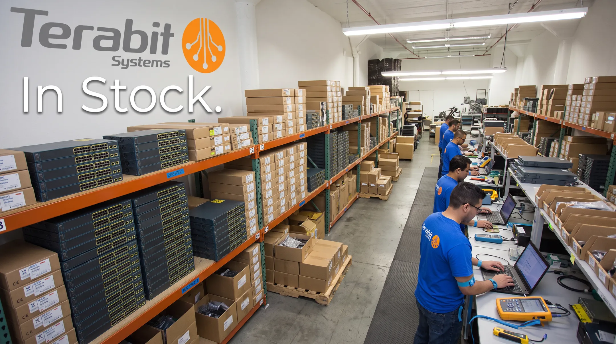Terabit Systems warehouse with tested refurbished Cisco networking equipment