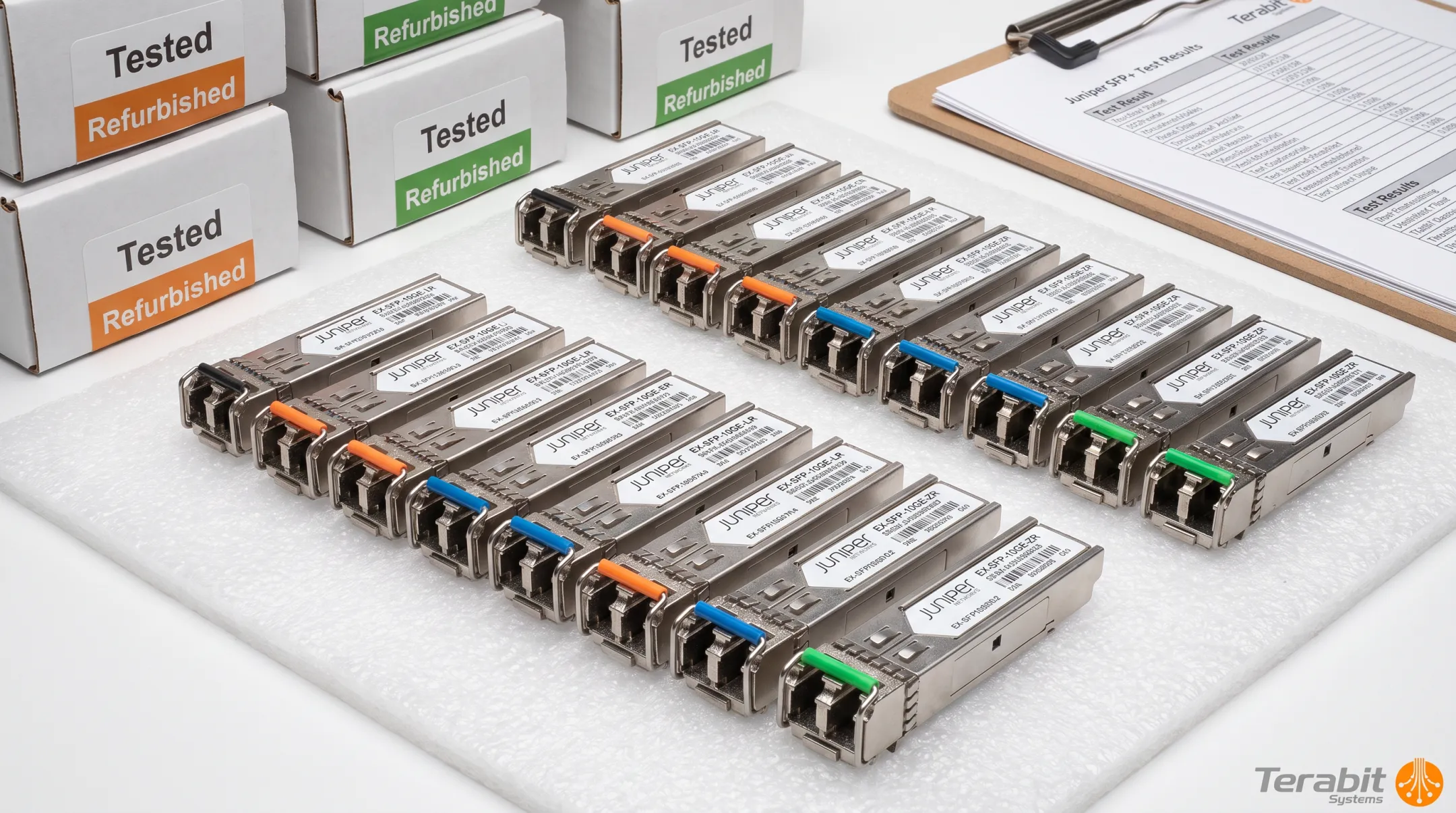 Refurbished Juniper SFP+ transceiver modules stocked for enterprise networks