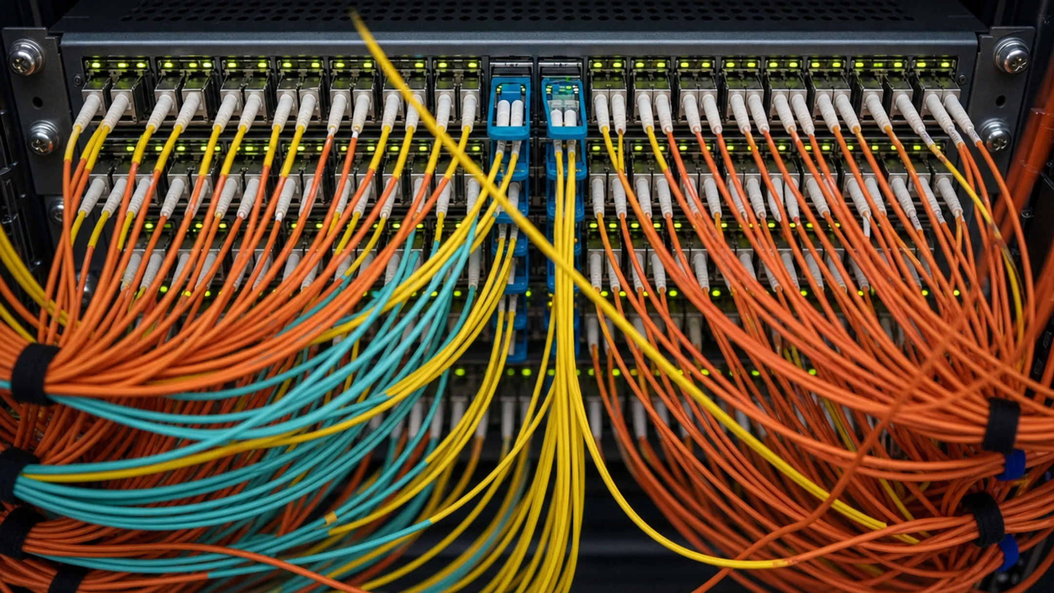 Data center top-of-rack switch with multiple SFP+ ports installed