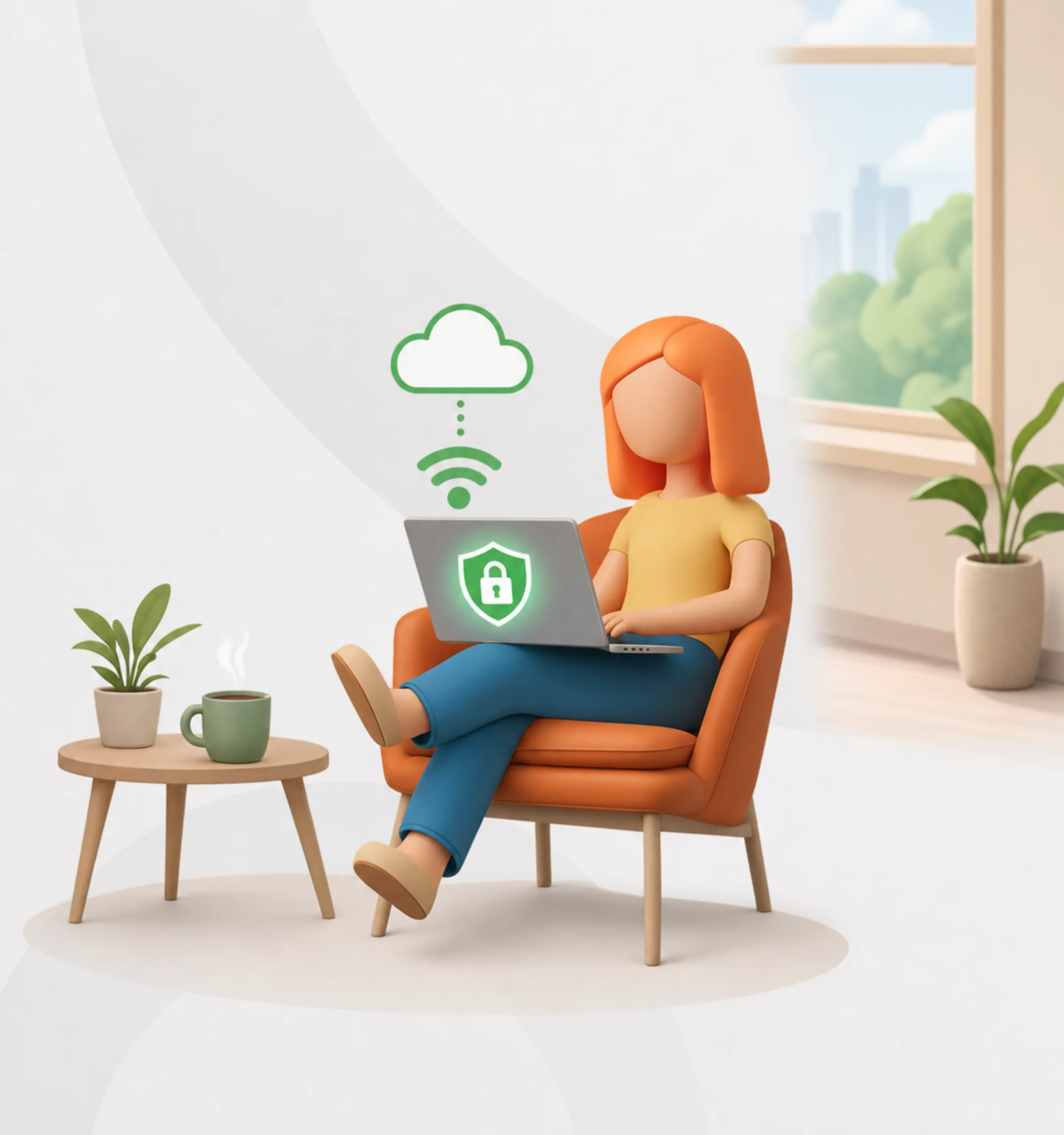 Remote employee using laptop with software VPN connection active