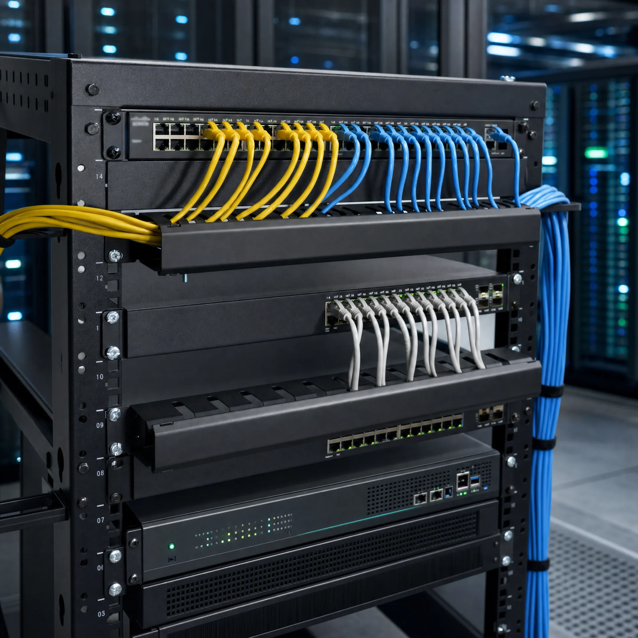 Enterprise data center rack with hardware VPN gateway appliances installed