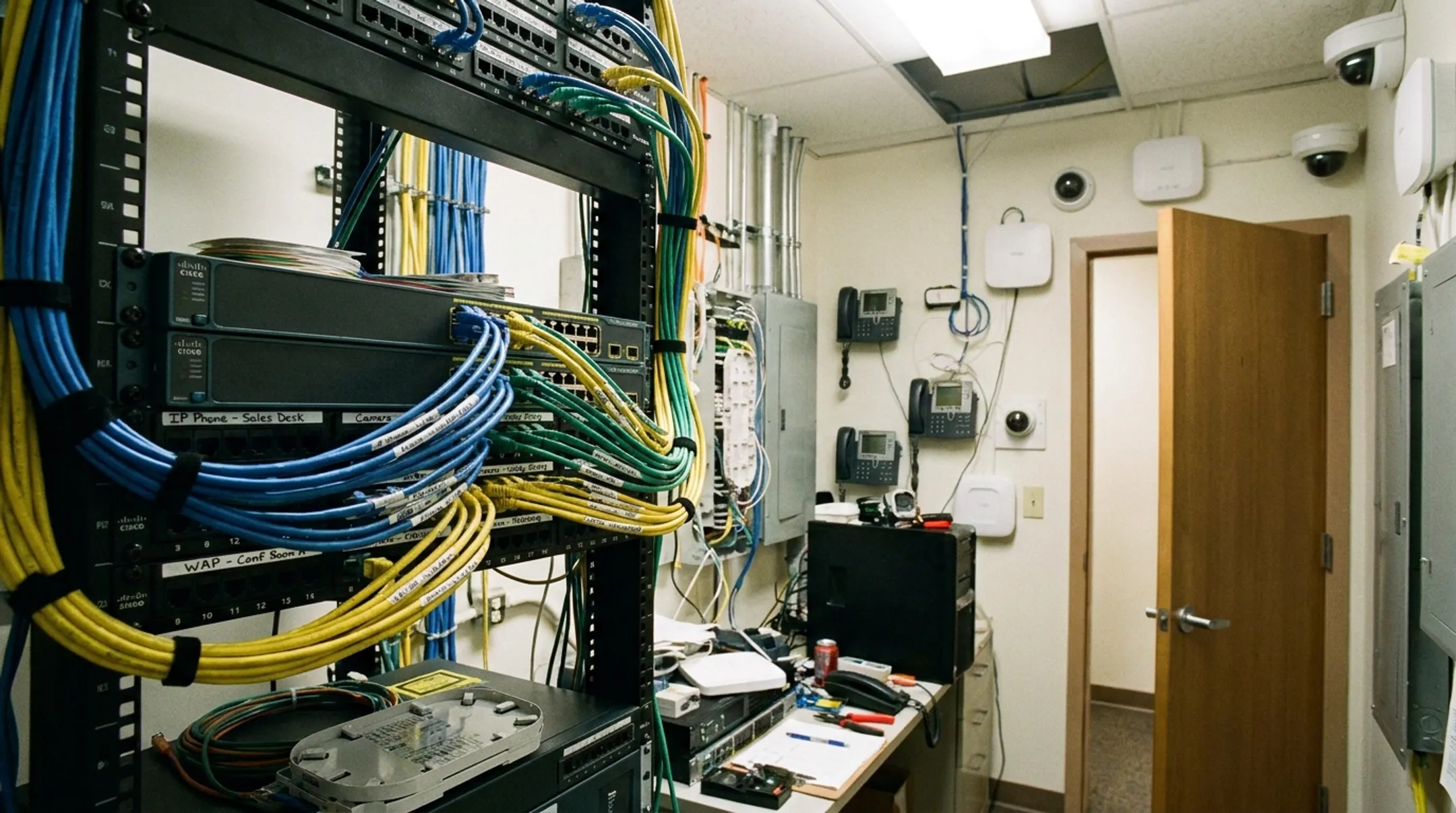 Access switch wiring closet connecting PoE devices and access points