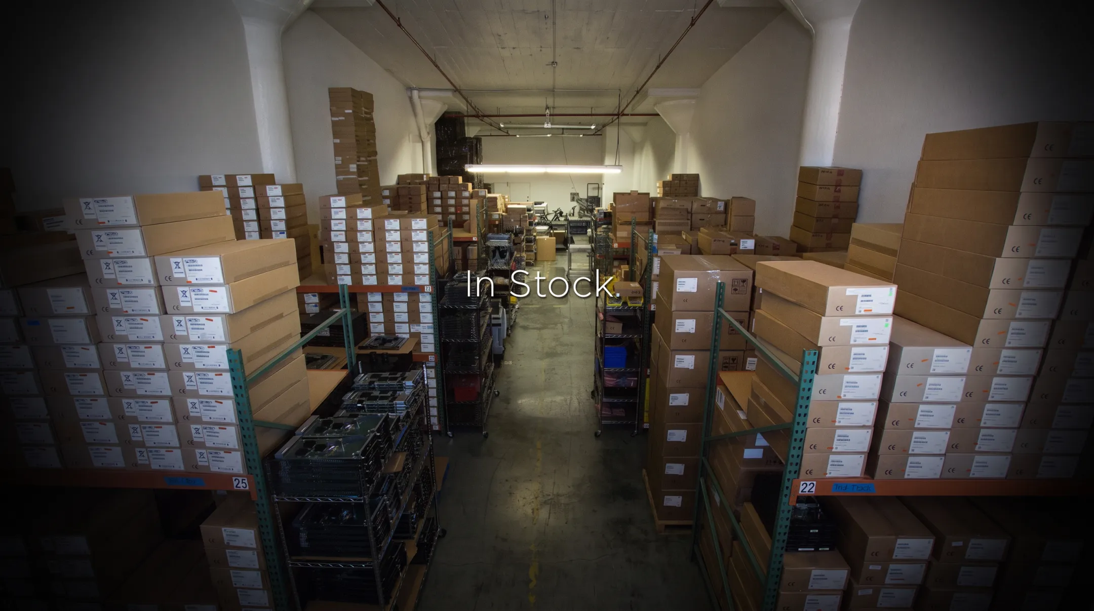 Refurbished networking cables and switches ready for warehouse shipment