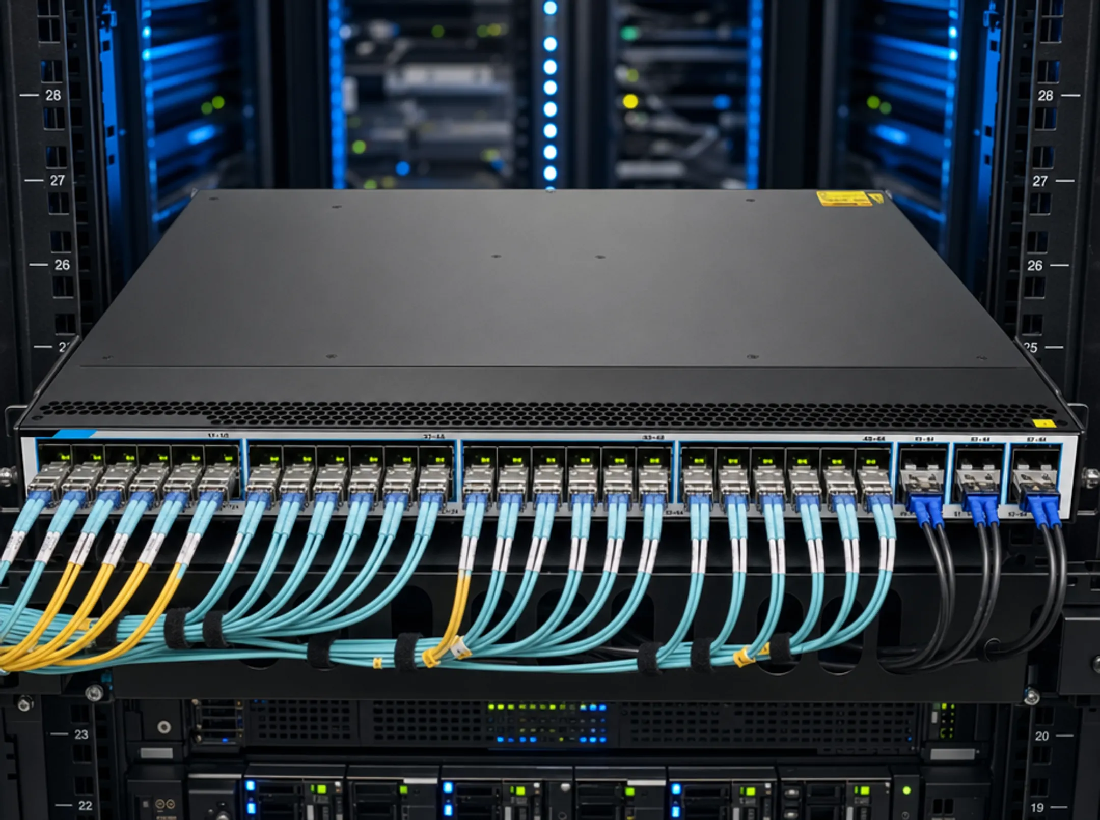 High-density 400GbE network switch installed in data center rack