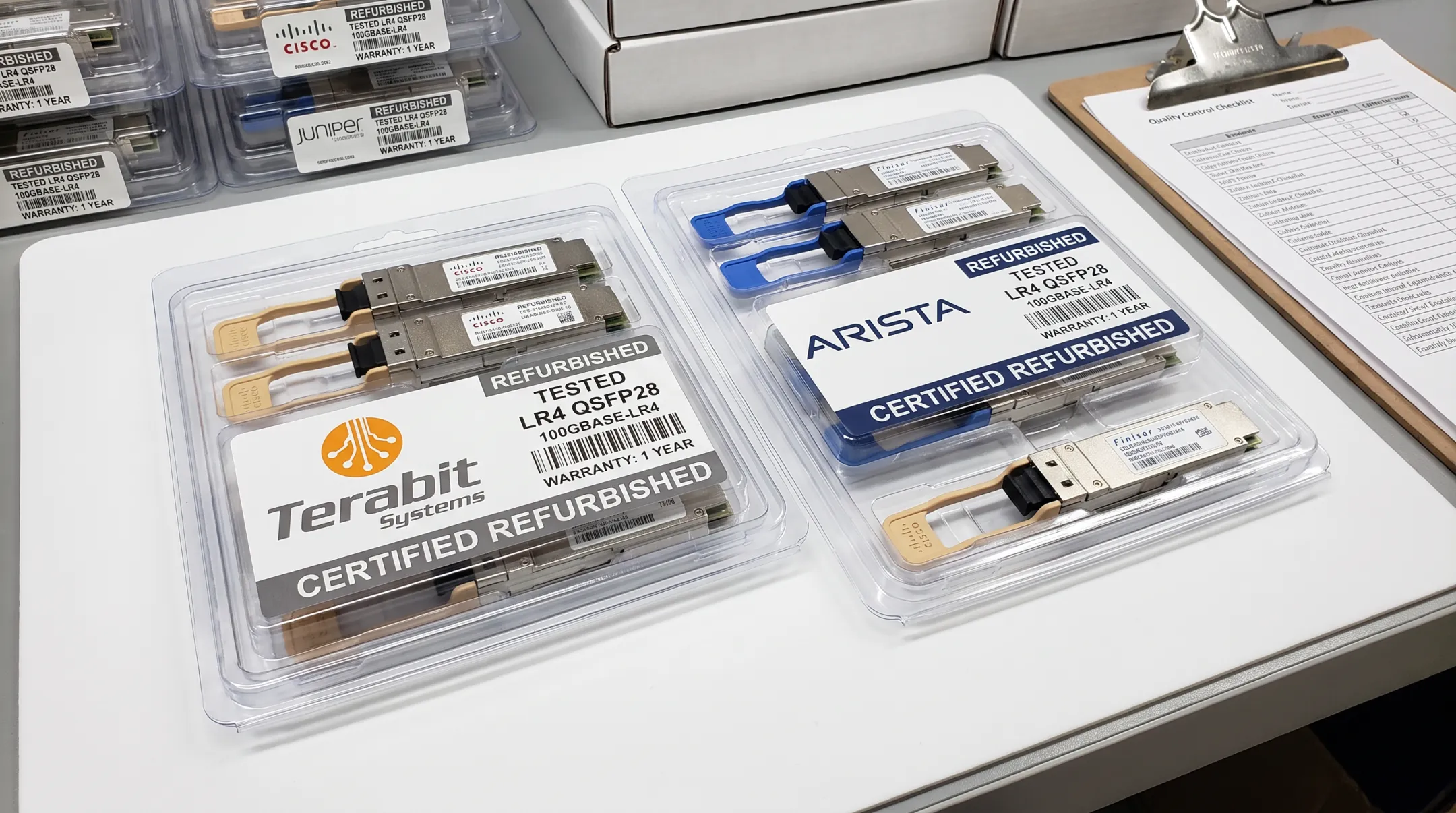 Refurbished LR4 QSFP28 transceiver modules tested and warrantied inventory