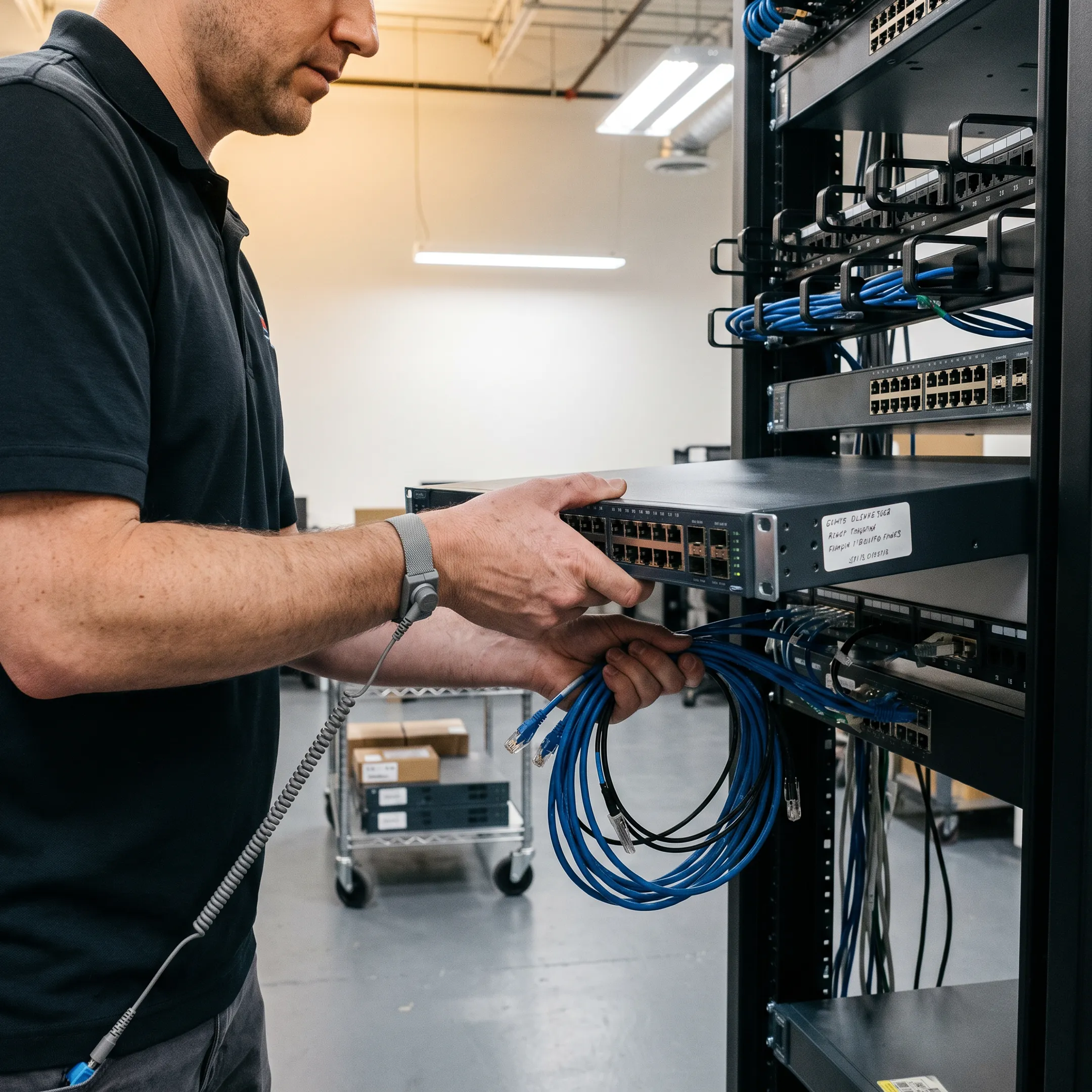 Network closet rack mount installation