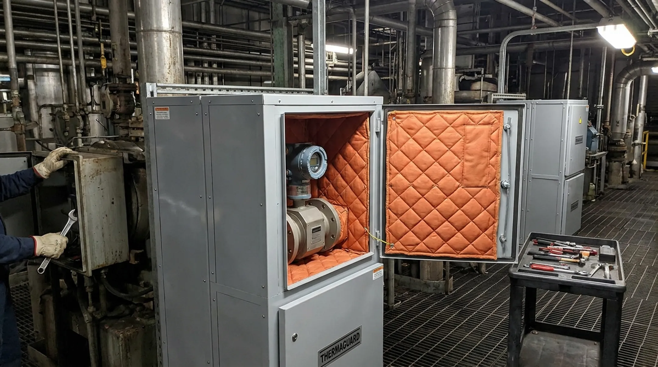 ThermaGuard modular heated enclosure with insulated liner installation