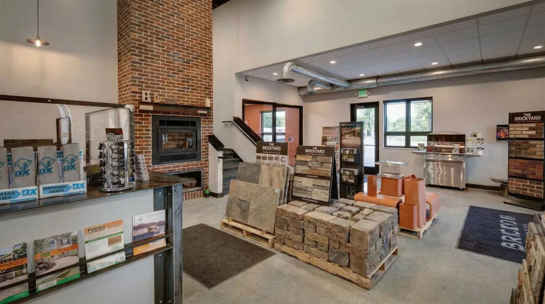The Brickyard Milwaukee showroom displaying retaining wall block stone and brick materials