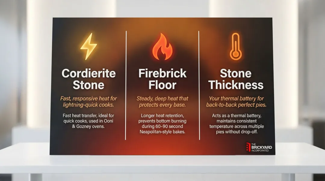 Pizza oven floor material comparison cordierite firebrick and stone thickness explained