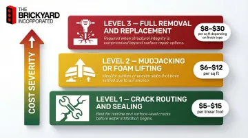 Poured concrete repair cost breakdown from crack sealing to full slab replacement