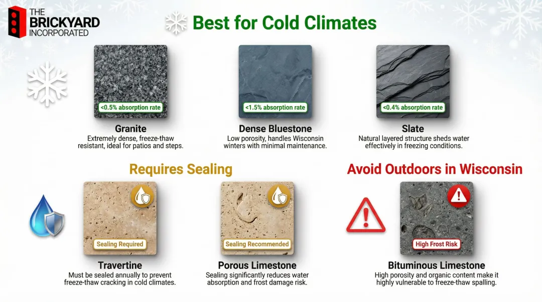 Natural stone freeze-thaw performance guide for cold climate hardscape selection