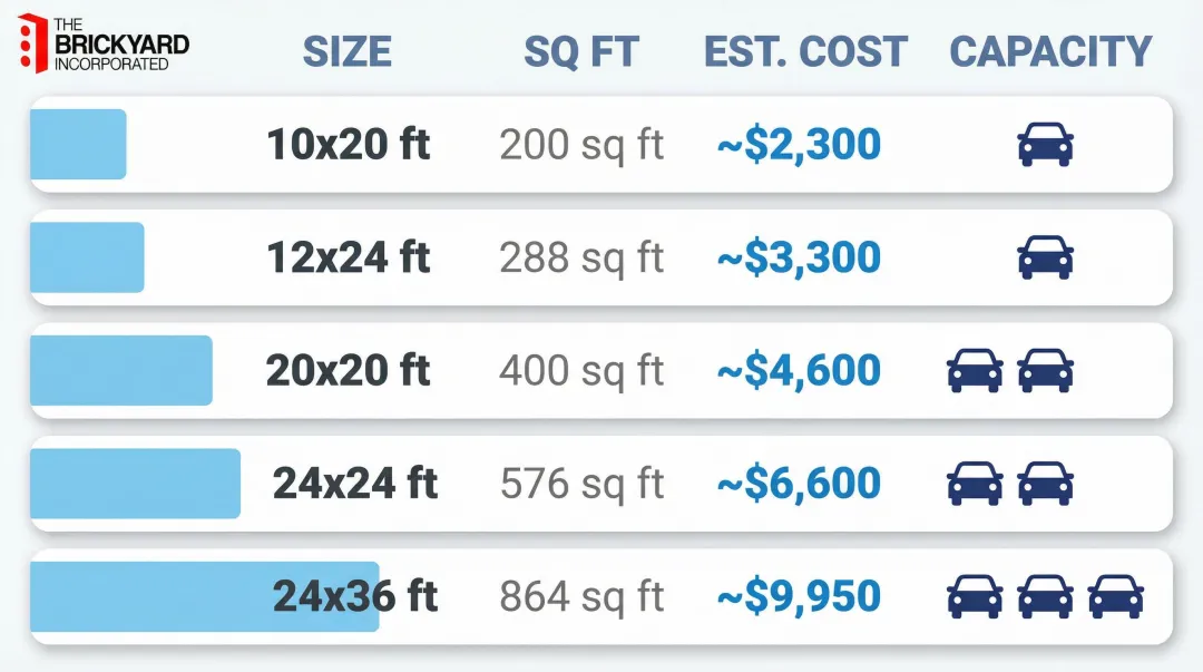Concrete driveway cost by size comparison chart from single to three-car