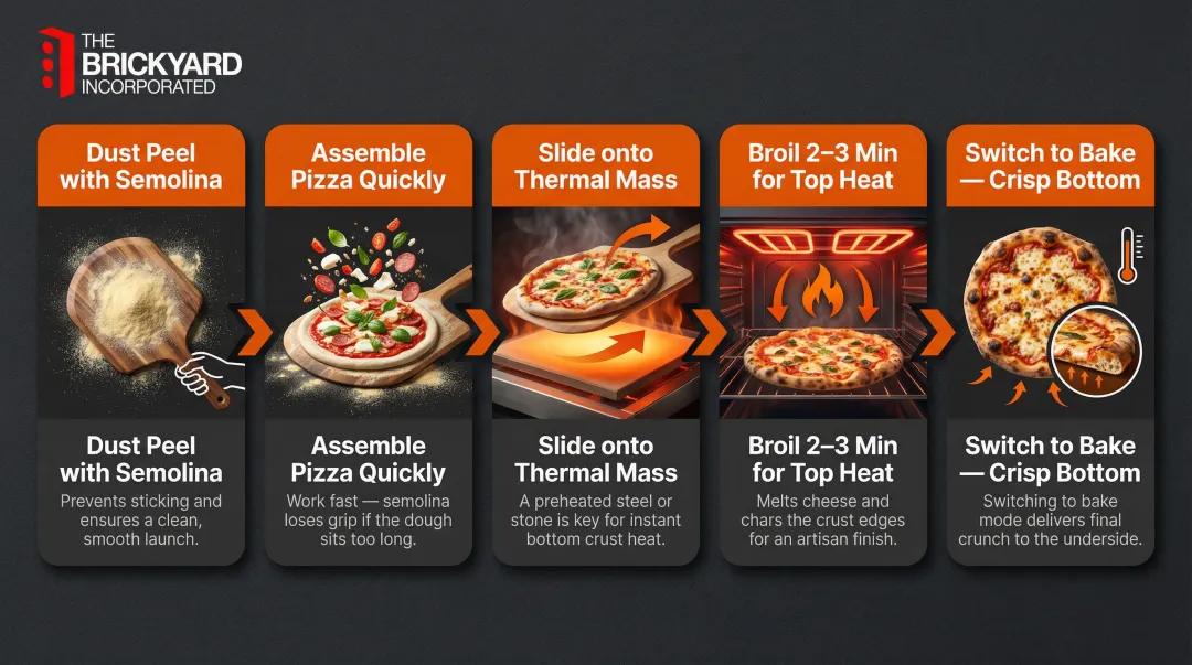 5-step broiler method pizza baking process flow from launch to finish