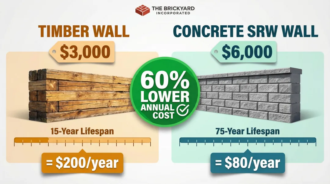 Retaining wall cost per year comparison timber versus concrete SRW lifecycle analysis