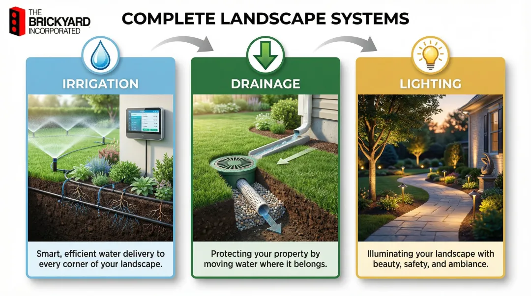 Three landscape contractor systems irrigation drainage and lighting explained visually