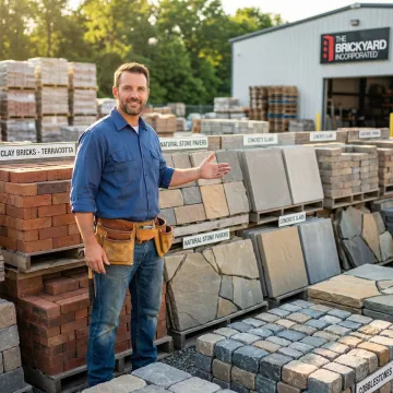 Contractor selecting hardscape paver materials at The Brickyard for a commercial landscaping project