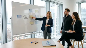 Business process redesign team mapping workflows before outsourcing vendor handoff