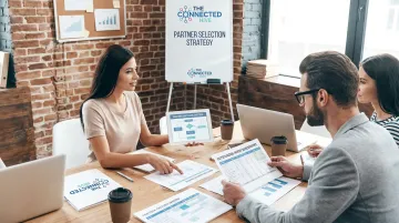 BPO consultant conducting partner needs assessment with client reviewing contact center criteria