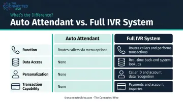 IVR system versus auto attendant side-by-side feature comparison infographic