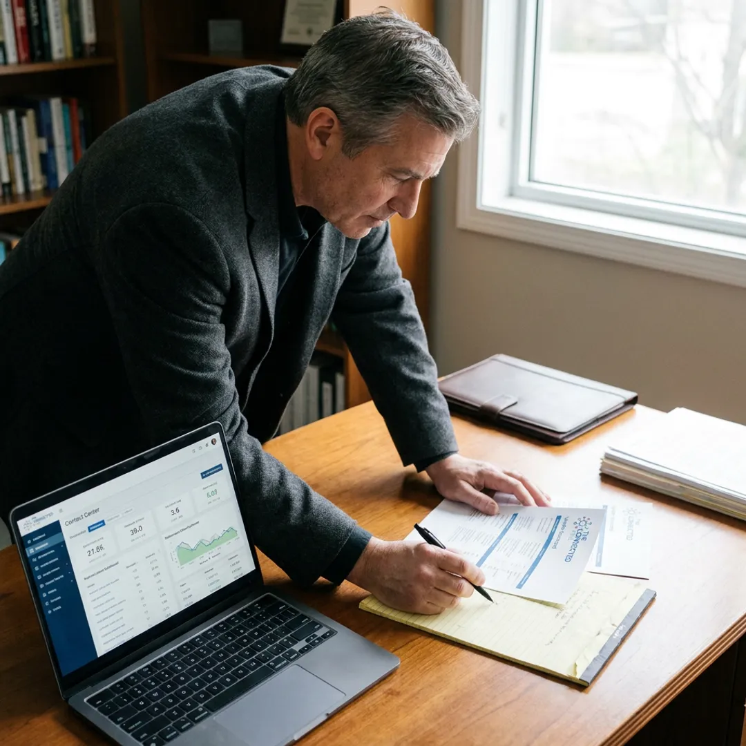 Consultant reviewing after-hours call center vendor options