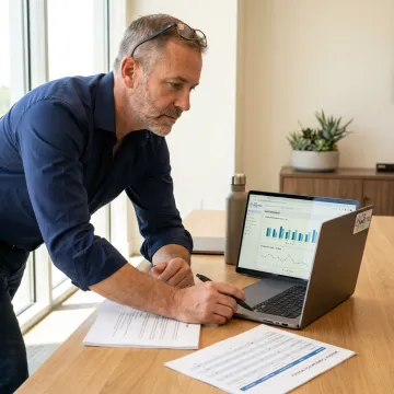 Consultant reviewing SaaS support metrics