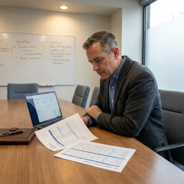 Consultant reviewing HVAC call center outsourcing process