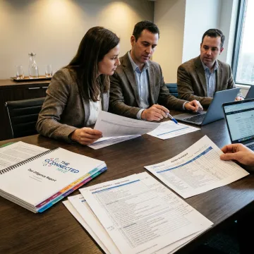 Due diligence team reviewing vendor documents