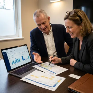Consultant reviewing CX strategy with business leaders