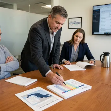 Advisor reviewing nearshore call center vendor options