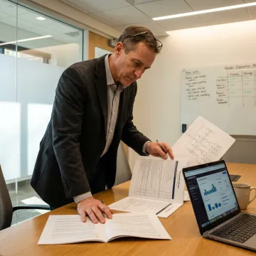 Consultant reviewing healthcare contact center vendor criteria