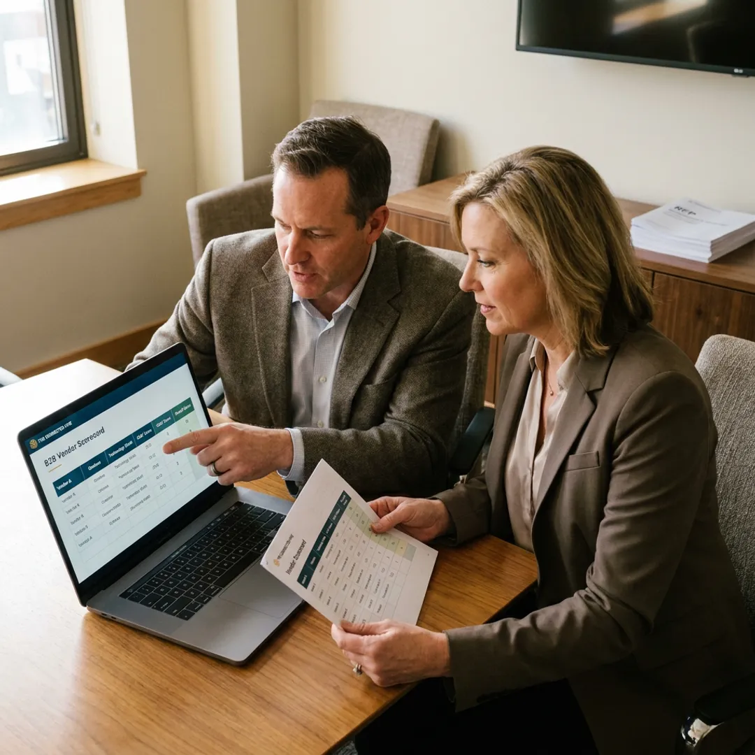 Consultant reviewing telesales outsourcing process with business team