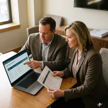 Consultant reviewing telesales outsourcing process with business team