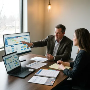 Consultant reviewing contact center technology workflow