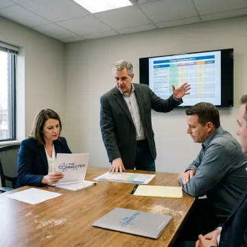 Consultant reviewing call center outsourcing options