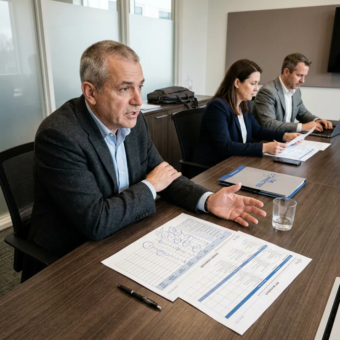 Consultant reviewing BPO vendor selection workflow