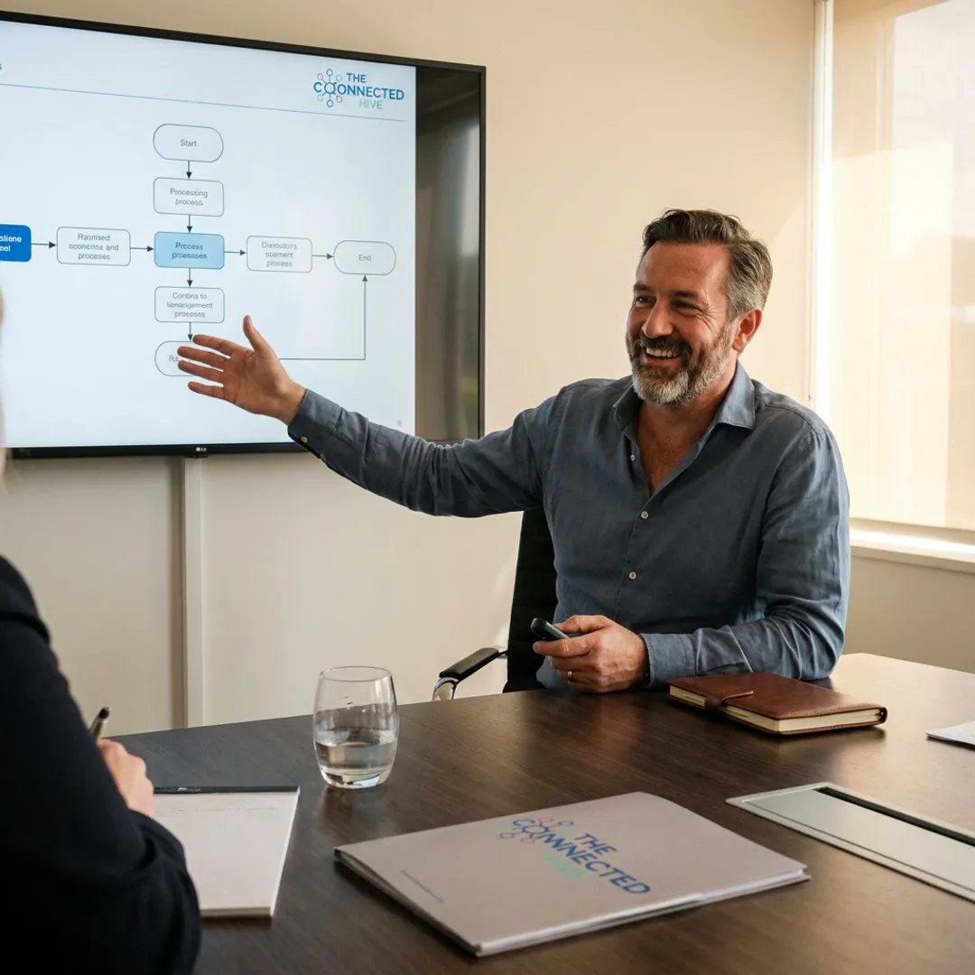 Consultant reviewing outsourcing partner selection process