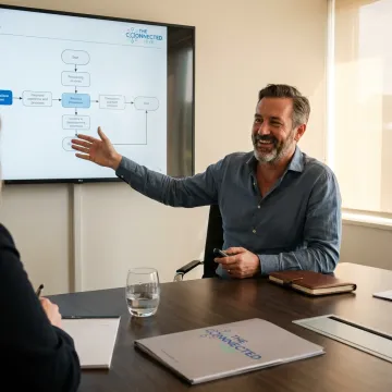 Consultant reviewing outsourcing partner selection process