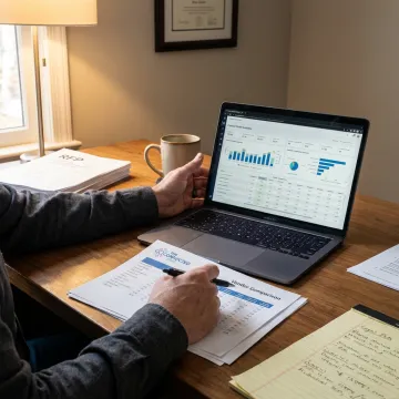 Consultant reviewing RFP documents for contact center vendor selection