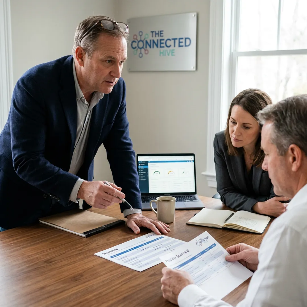 Consultant reviewing call center partner selection plan