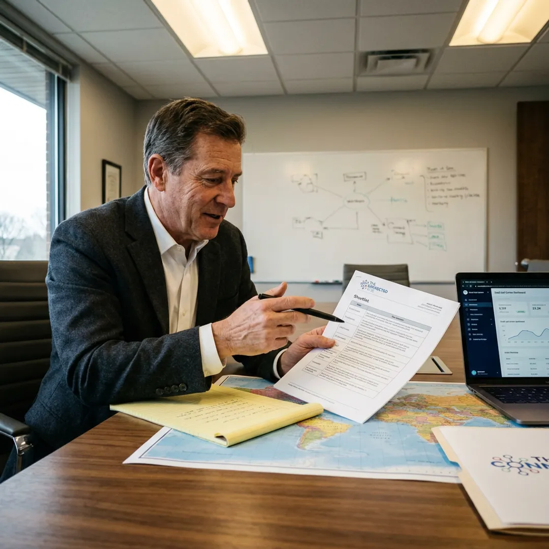 Consultant reviewing global call centre partner options