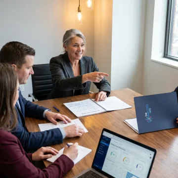 Consultant reviewing call center performance plan