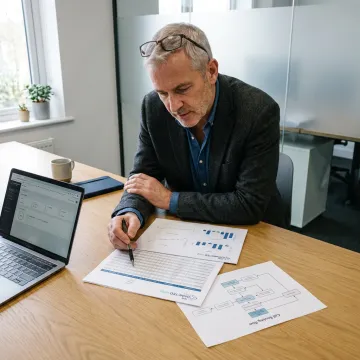 Consultant reviewing dispatch call center workflow