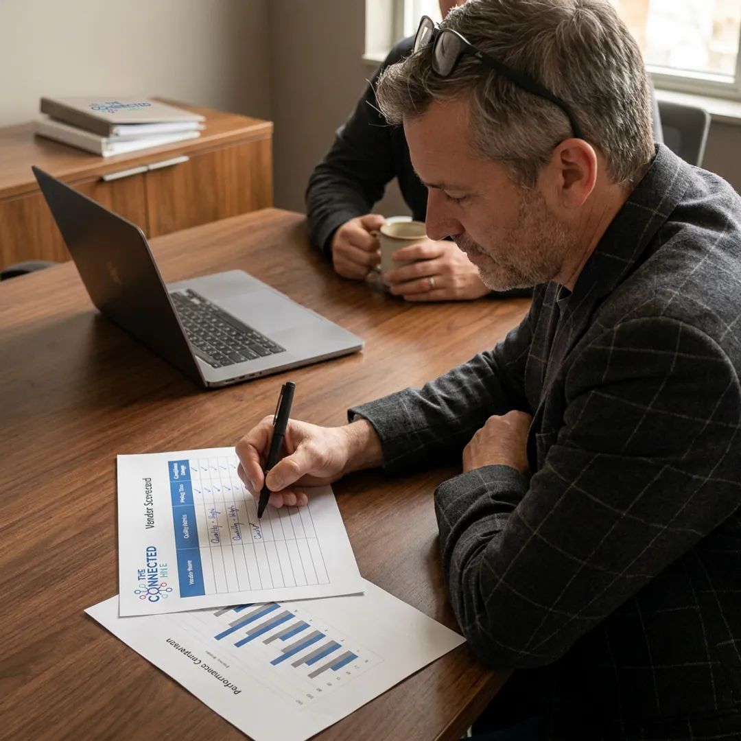 Consultant reviewing contact center partner options