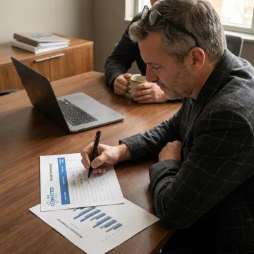 Consultant reviewing contact center partner options