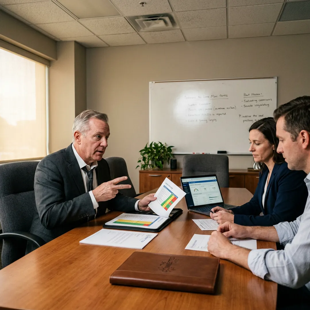 Consultant reviewing contact center outsourcing plans