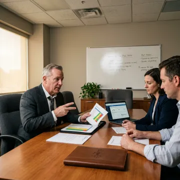 Consultant reviewing contact center outsourcing plans